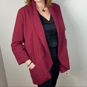 Love and Liberty Burgundy Crepe Blazer‎ Open Front Size Medium Stretch Cotton M